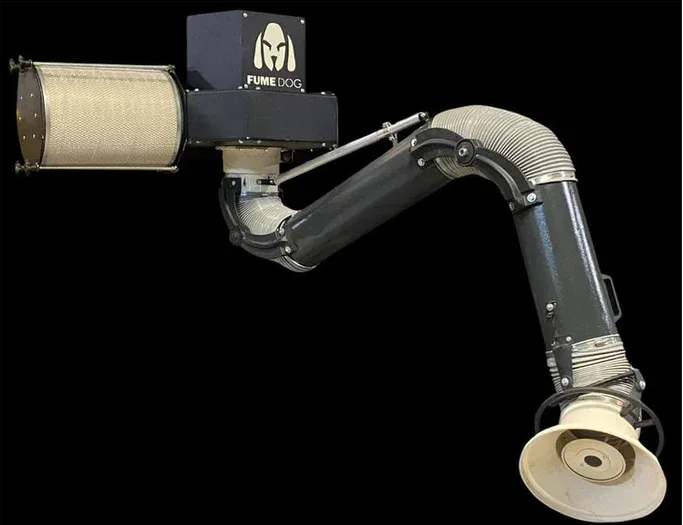 Fume extraction arm accessory for PD-10 CNC pipe cutting system designed to remove cutting fumes and improve air quality during CNC operations.